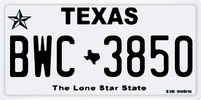 TX license plate BWC3850