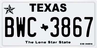 TX license plate BWC3867