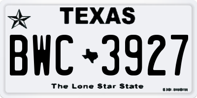 TX license plate BWC3927