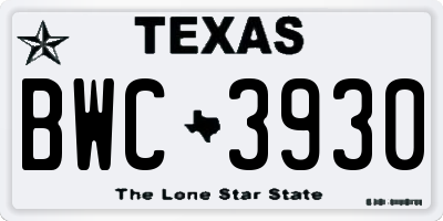 TX license plate BWC3930