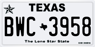 TX license plate BWC3958