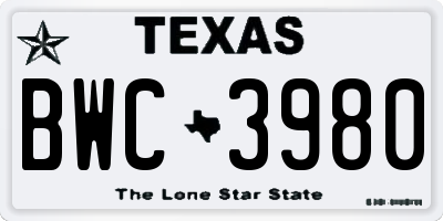 TX license plate BWC3980