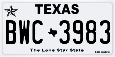 TX license plate BWC3983