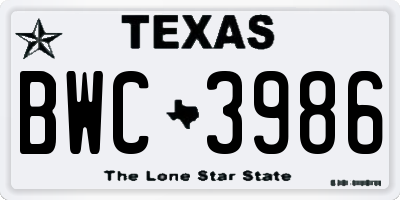 TX license plate BWC3986