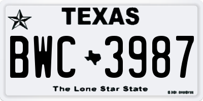 TX license plate BWC3987