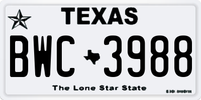 TX license plate BWC3988
