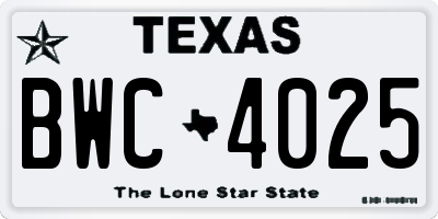 TX license plate BWC4025