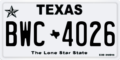 TX license plate BWC4026