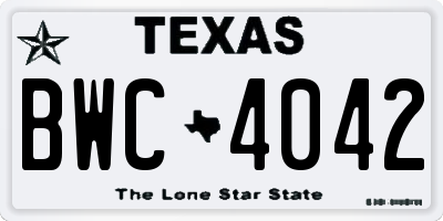 TX license plate BWC4042