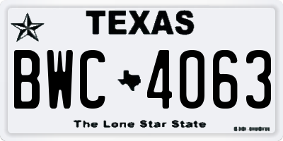 TX license plate BWC4063
