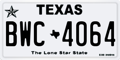 TX license plate BWC4064