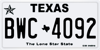 TX license plate BWC4092