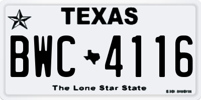 TX license plate BWC4116
