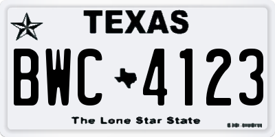 TX license plate BWC4123