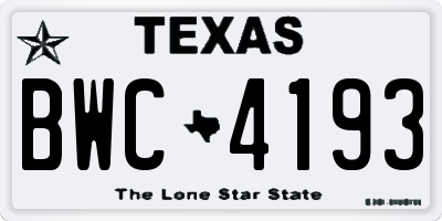 TX license plate BWC4193