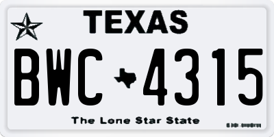 TX license plate BWC4315
