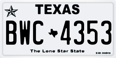TX license plate BWC4353