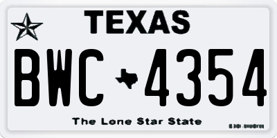 TX license plate BWC4354