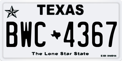 TX license plate BWC4367