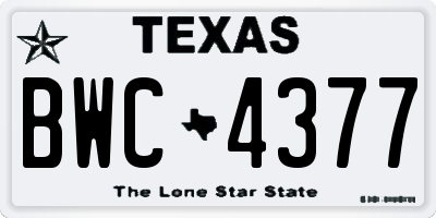 TX license plate BWC4377