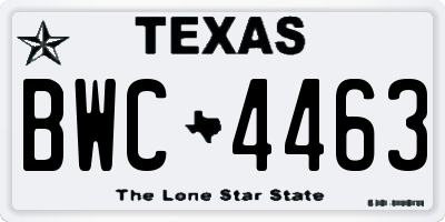 TX license plate BWC4463