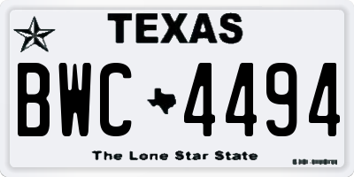 TX license plate BWC4494