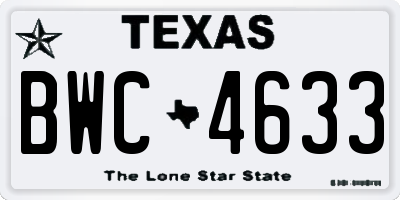 TX license plate BWC4633