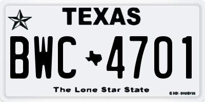 TX license plate BWC4701