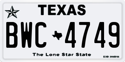 TX license plate BWC4749