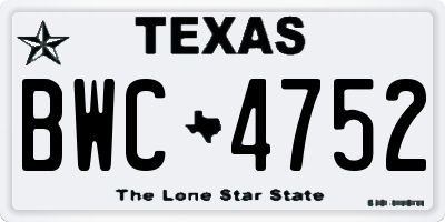 TX license plate BWC4752
