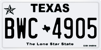 TX license plate BWC4905