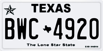 TX license plate BWC4920
