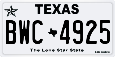 TX license plate BWC4925