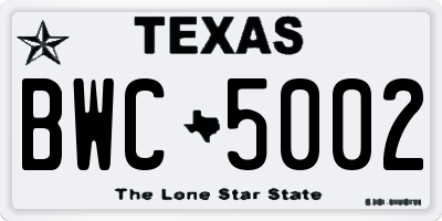 TX license plate BWC5002