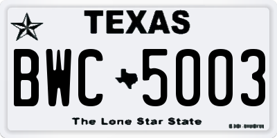 TX license plate BWC5003