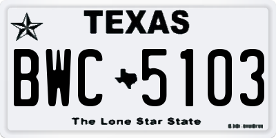 TX license plate BWC5103