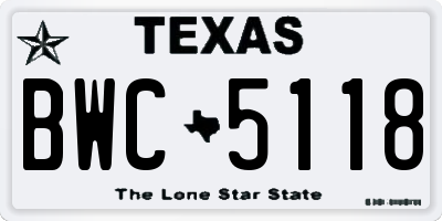 TX license plate BWC5118