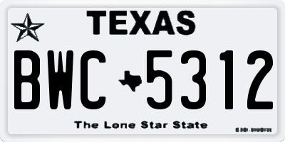 TX license plate BWC5312