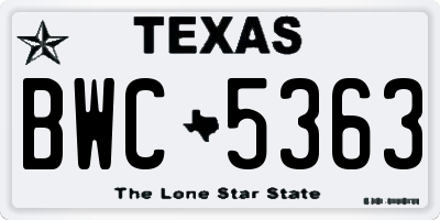 TX license plate BWC5363
