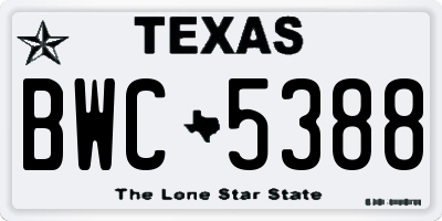 TX license plate BWC5388