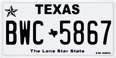 TX license plate BWC5867