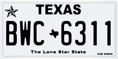 TX license plate BWC6311