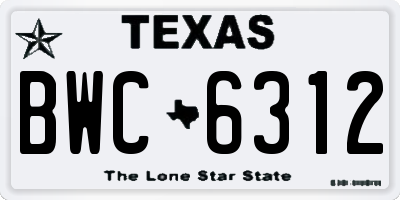 TX license plate BWC6312