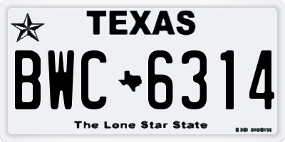 TX license plate BWC6314