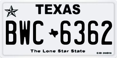 TX license plate BWC6362