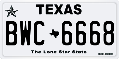 TX license plate BWC6668