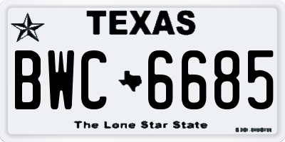 TX license plate BWC6685