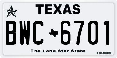 TX license plate BWC6701