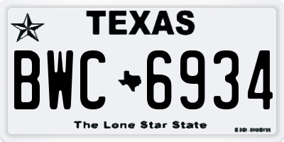 TX license plate BWC6934