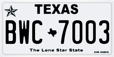 TX license plate BWC7003